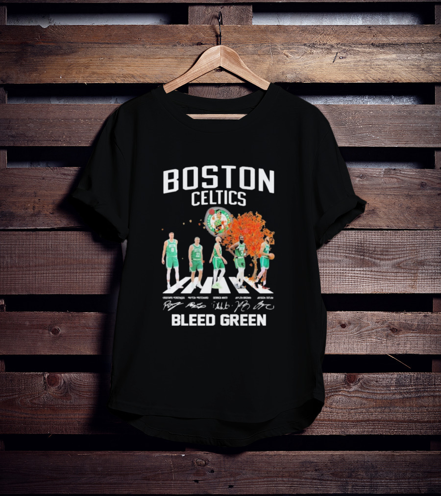 Boston Celtics Bleed Green Abbey Road Players Signatures T-Shirt