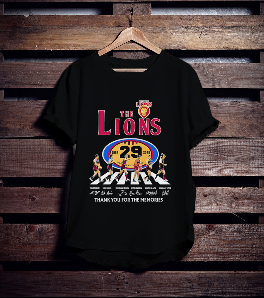 Brisbane Lions The Lions 29 Years 1996-2025 Thank You For The Memories Signatures T-Shirt