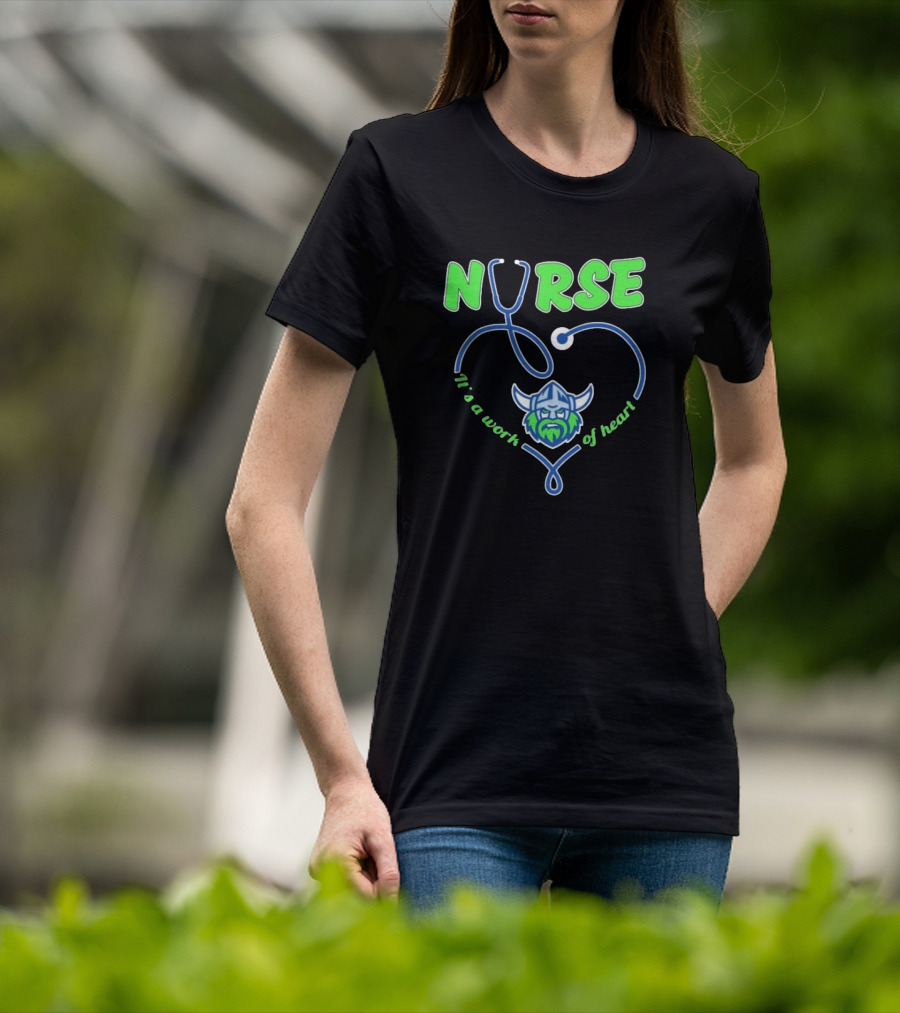Nurse It's A Work Of Heart Canberra Raiders Stethoscope Viking Helmet T-Shirt