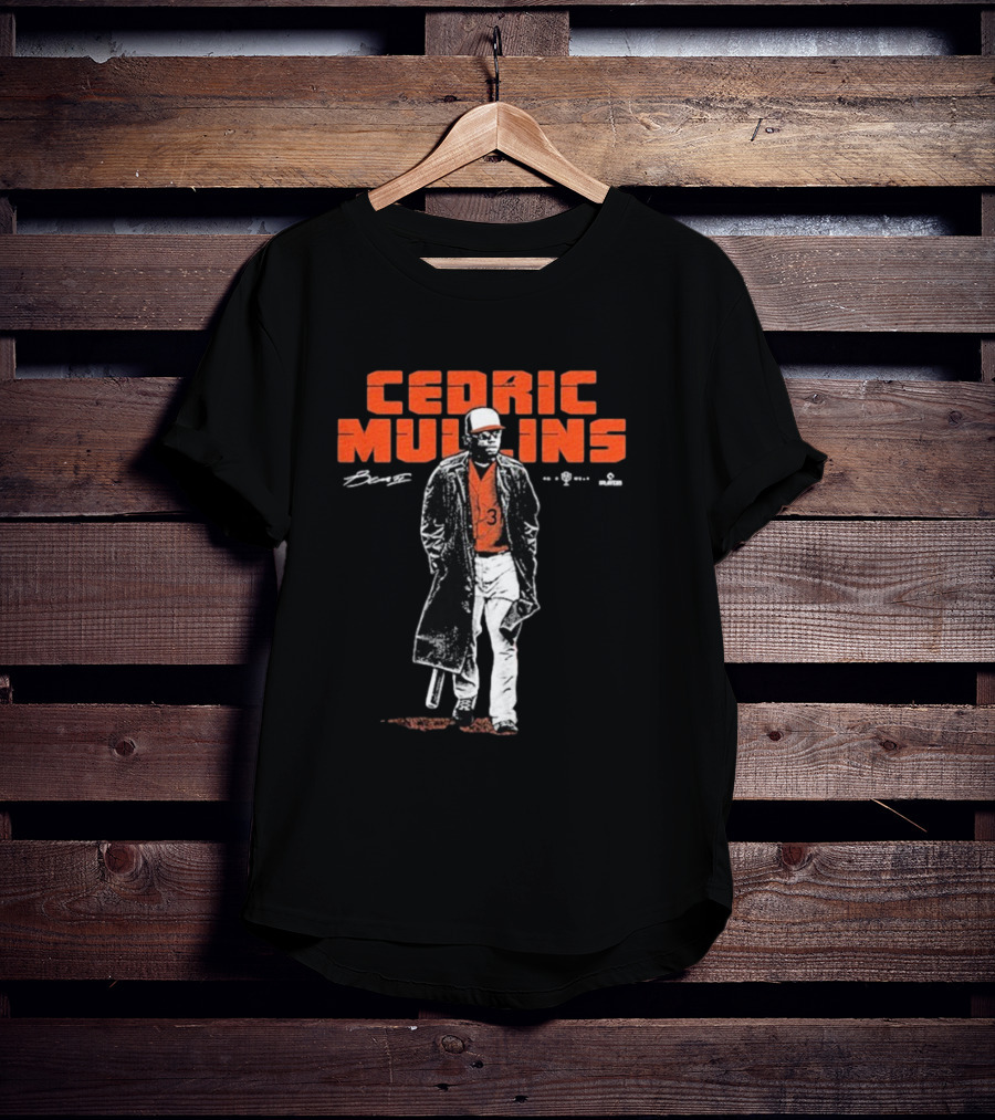Cedric Mullins Baseball Player Number 31 Walking In Coat With Bat T-Shirt
