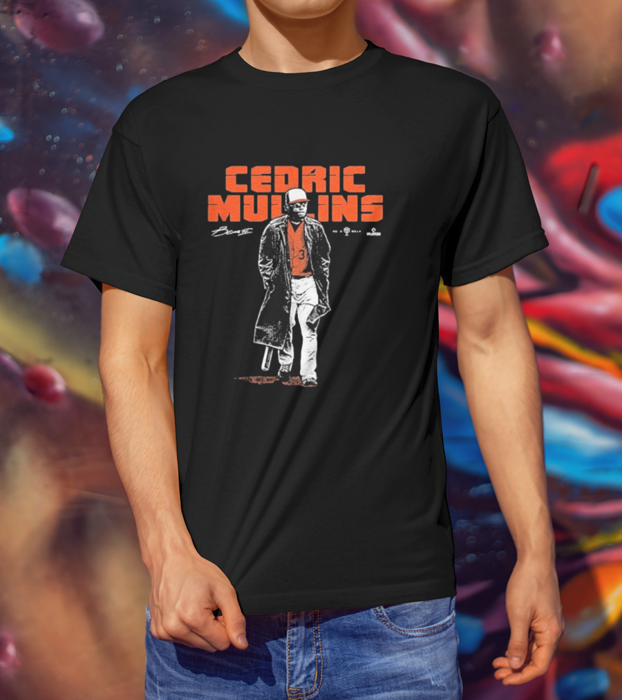 Cedric Mullins Baseball Player Number 31 Walking In Coat With Bat T-Shirt