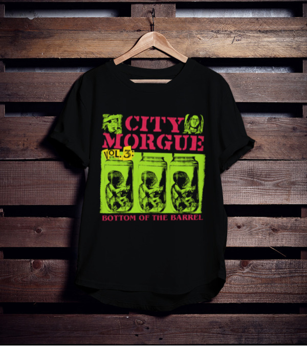 City Morgue Bottom Of The Barrel Green Neon Skeleton Illustrations T-Shirt