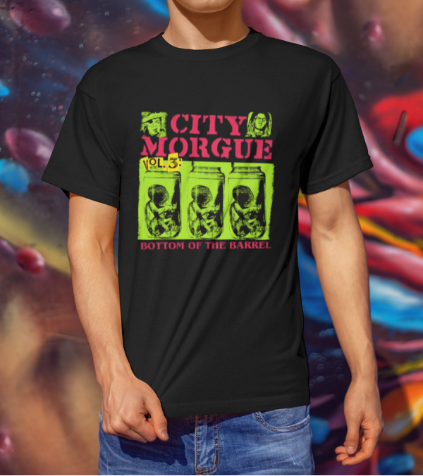 City Morgue Bottom Of The Barrel Green Neon Skeleton Illustrations T-Shirt