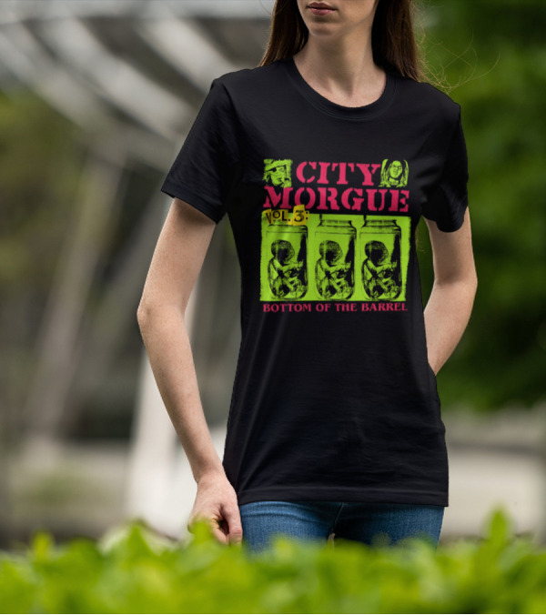 City Morgue Bottom Of The Barrel Green Neon Skeleton Illustrations T-Shirt