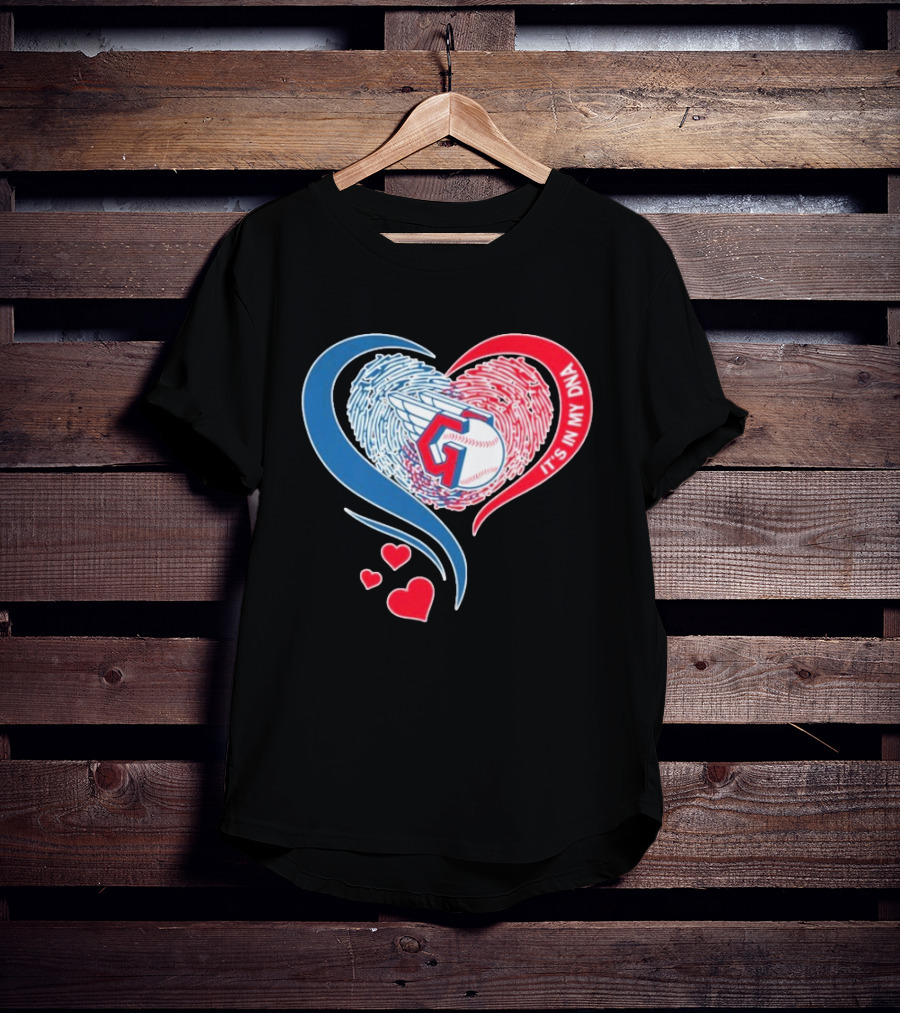 Cleveland Guardians It's In My DNA Heart Baseball Fingerprint T-Shirt