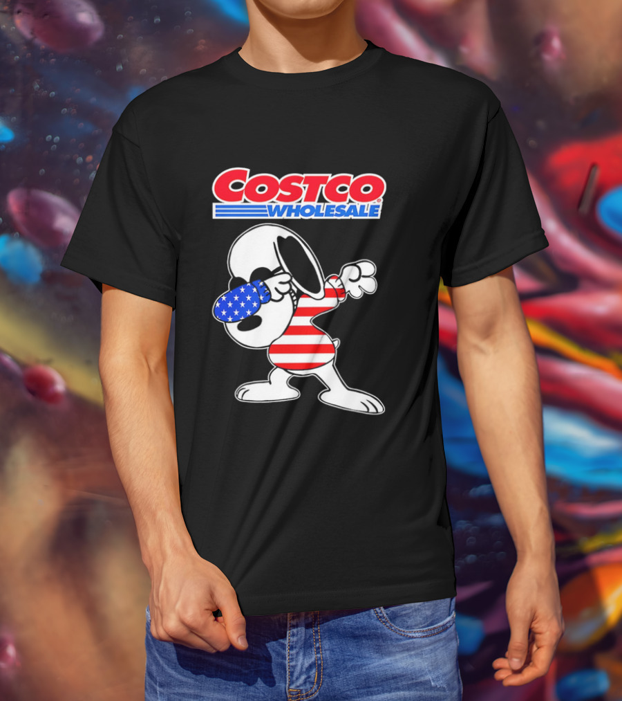 Costco Wholesale Snoopy Dabbing American Flag Stripes And Stars T-Shirt