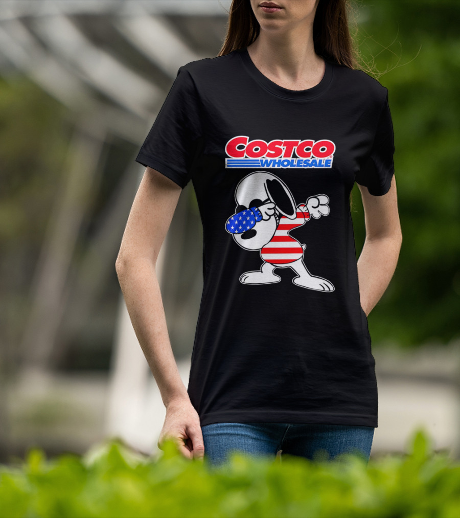 Costco Wholesale Snoopy Dabbing American Flag Stripes And Stars T-Shirt