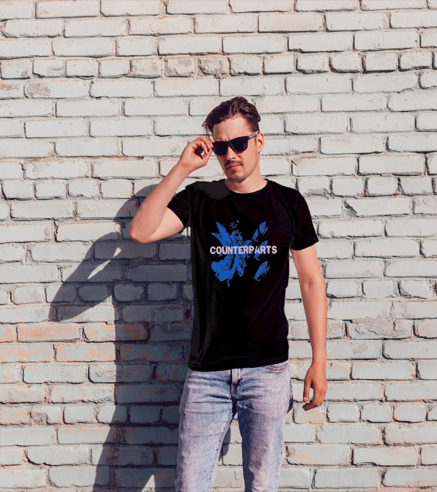 Counterparts Angel Eulogy Blue Angelic Figure With Pink Typography T-Shirt