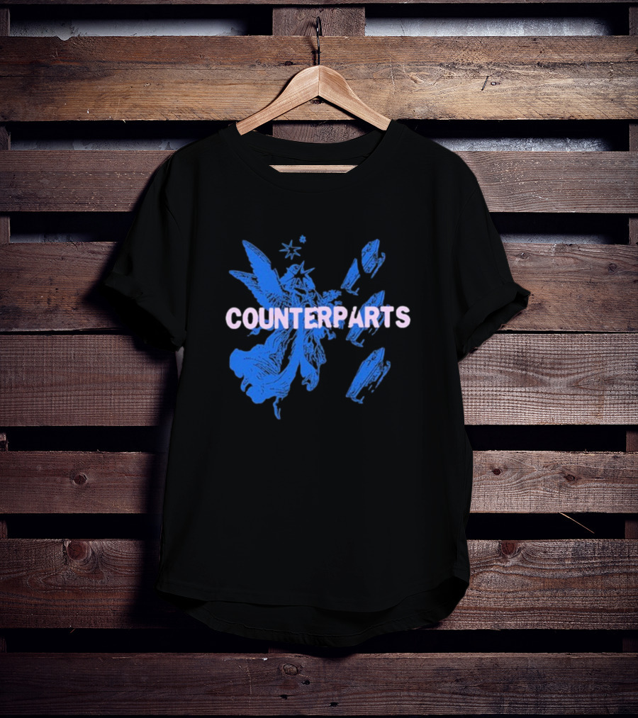 Counterparts Angel Eulogy Blue Angelic Figure With Pink Typography T-Shirt