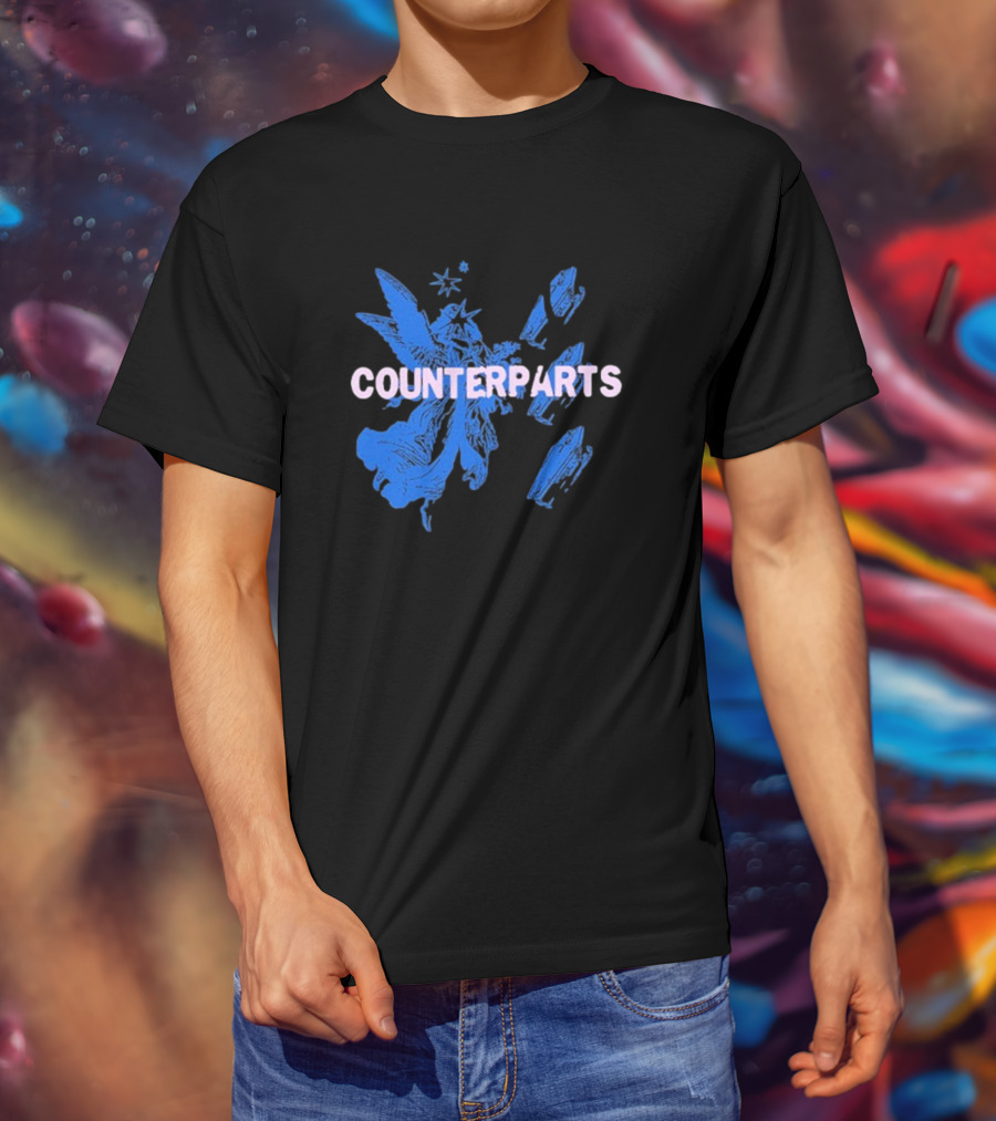 Counterparts Angel Eulogy Blue Angelic Figure With Pink Typography T-Shirt