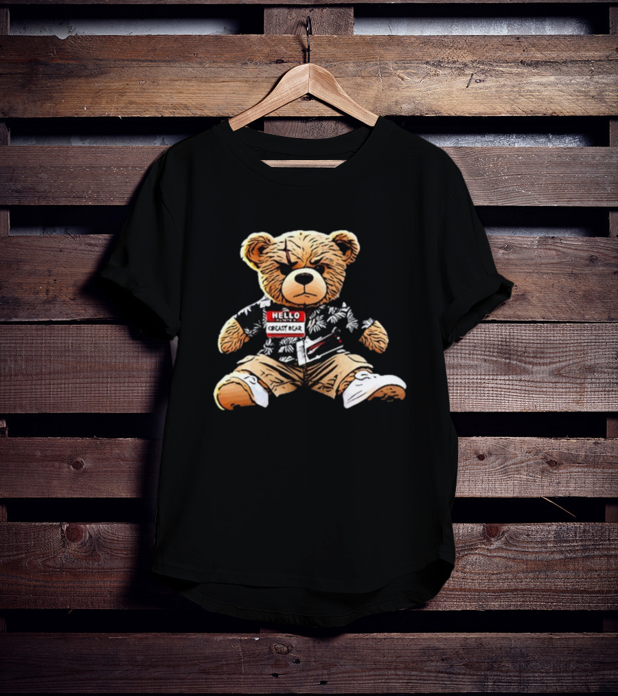 Hello Creasy Bear Fundraiser Hawaiian Theme With Name Tag T-Shirt