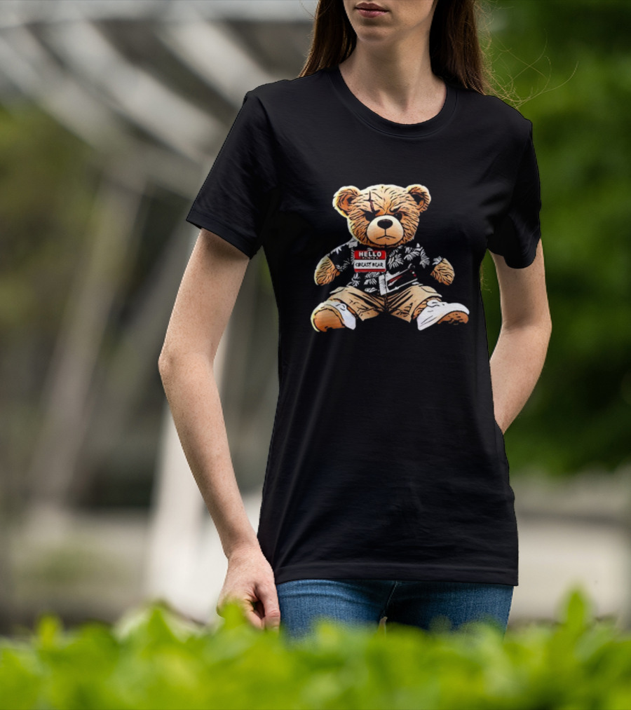 Hello Creasy Bear Fundraiser Hawaiian Theme With Name Tag T-Shirt