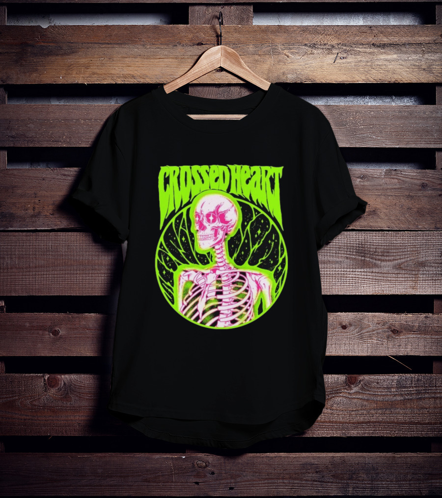 Crossed Heart Skeleton Neon Illustration T-Shirt