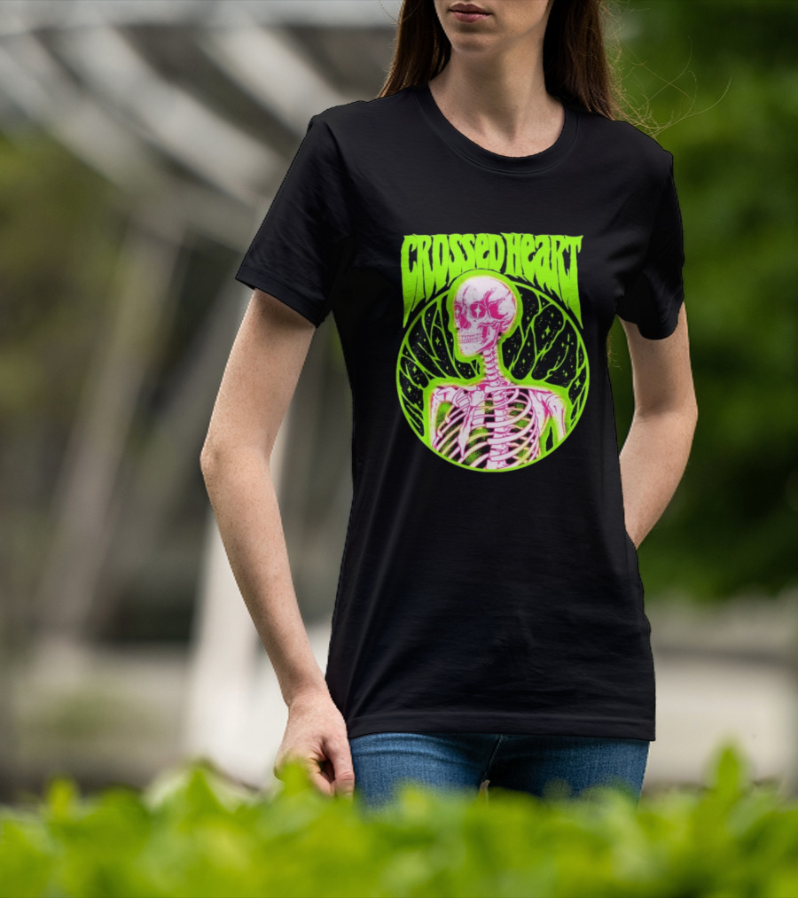 Crossed Heart Skeleton Neon Illustration T-Shirt