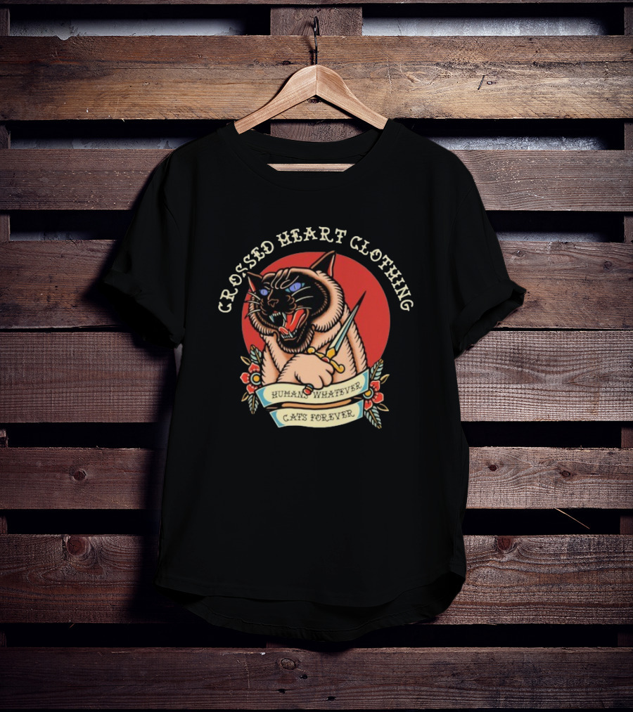 Crossed Heart Clothing Human Whatever Cats Forever Knife T-Shirt