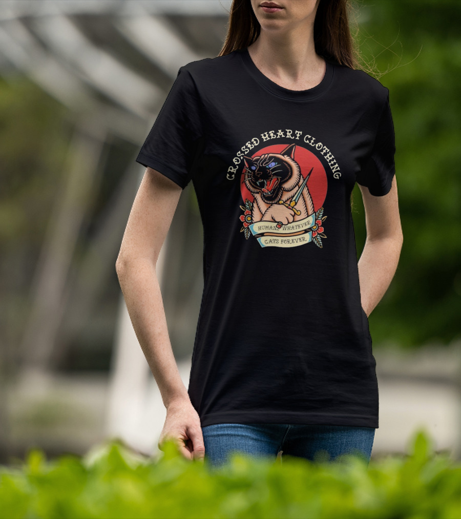 Crossed Heart Clothing Human Whatever Cats Forever Knife T-Shirt