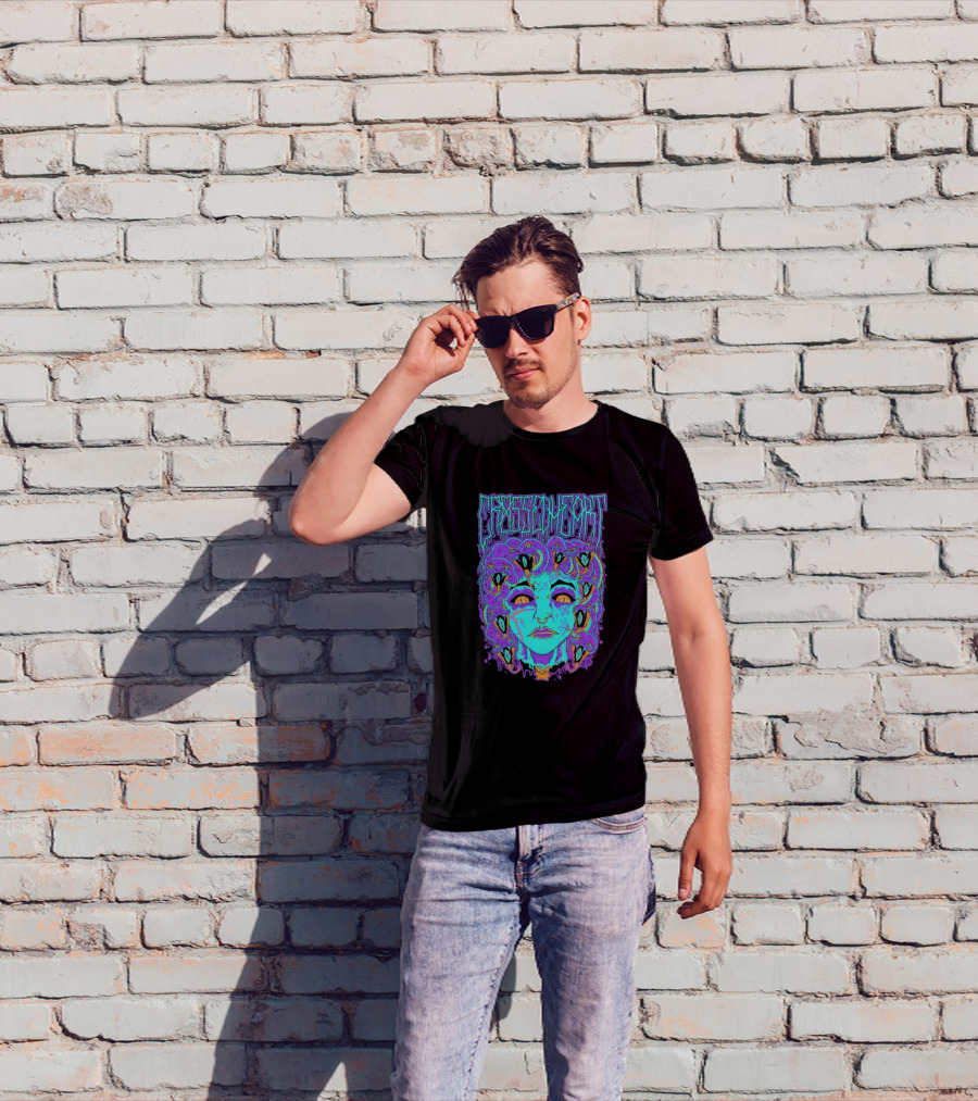 Crossed Heart Neon Medusa Snakes T-Shirt