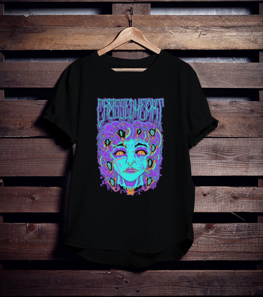 Crossed Heart Neon Medusa Snakes T-Shirt