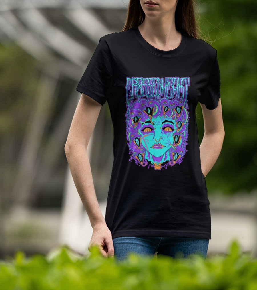 Crossed Heart Neon Medusa Snakes T-Shirt