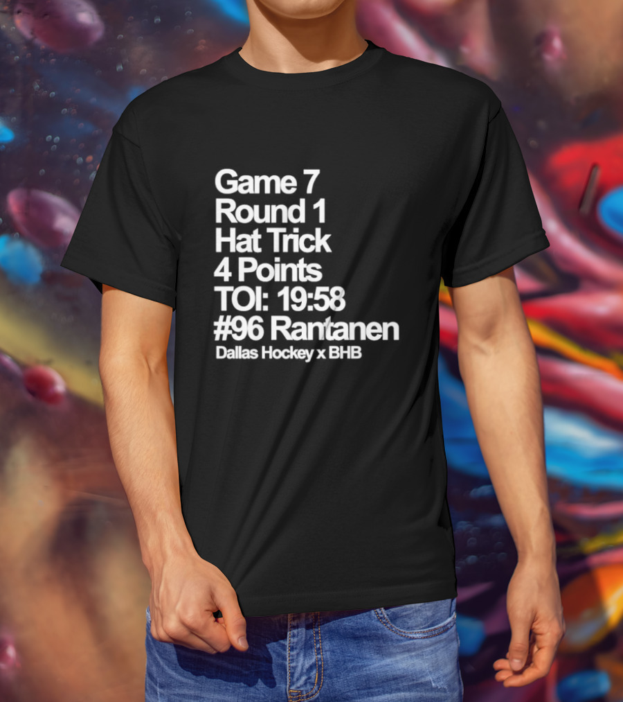 Dallas Hockey Game 7 Round 1 Hat Trick 4 Points TOI 19:58 #96 Rantanen T-Shirt
