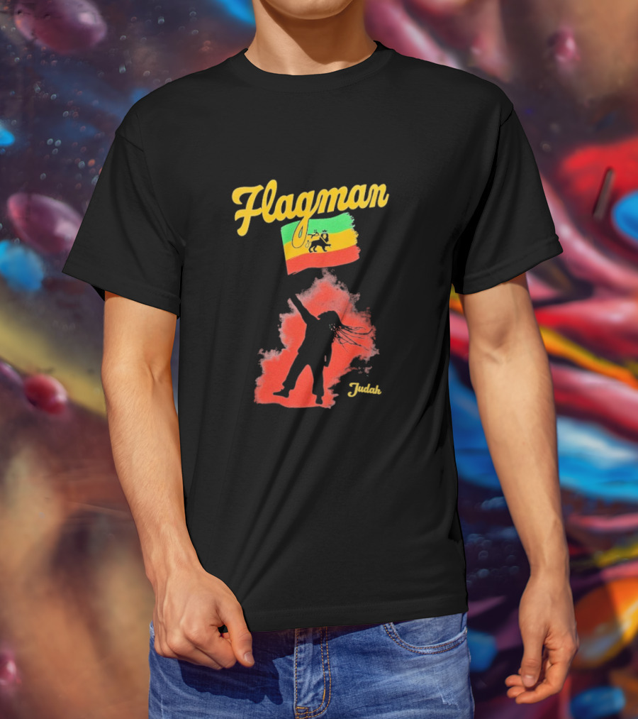 Damian Marley Flagman Judah Reggae Silhouette Red Map Background T-Shirt