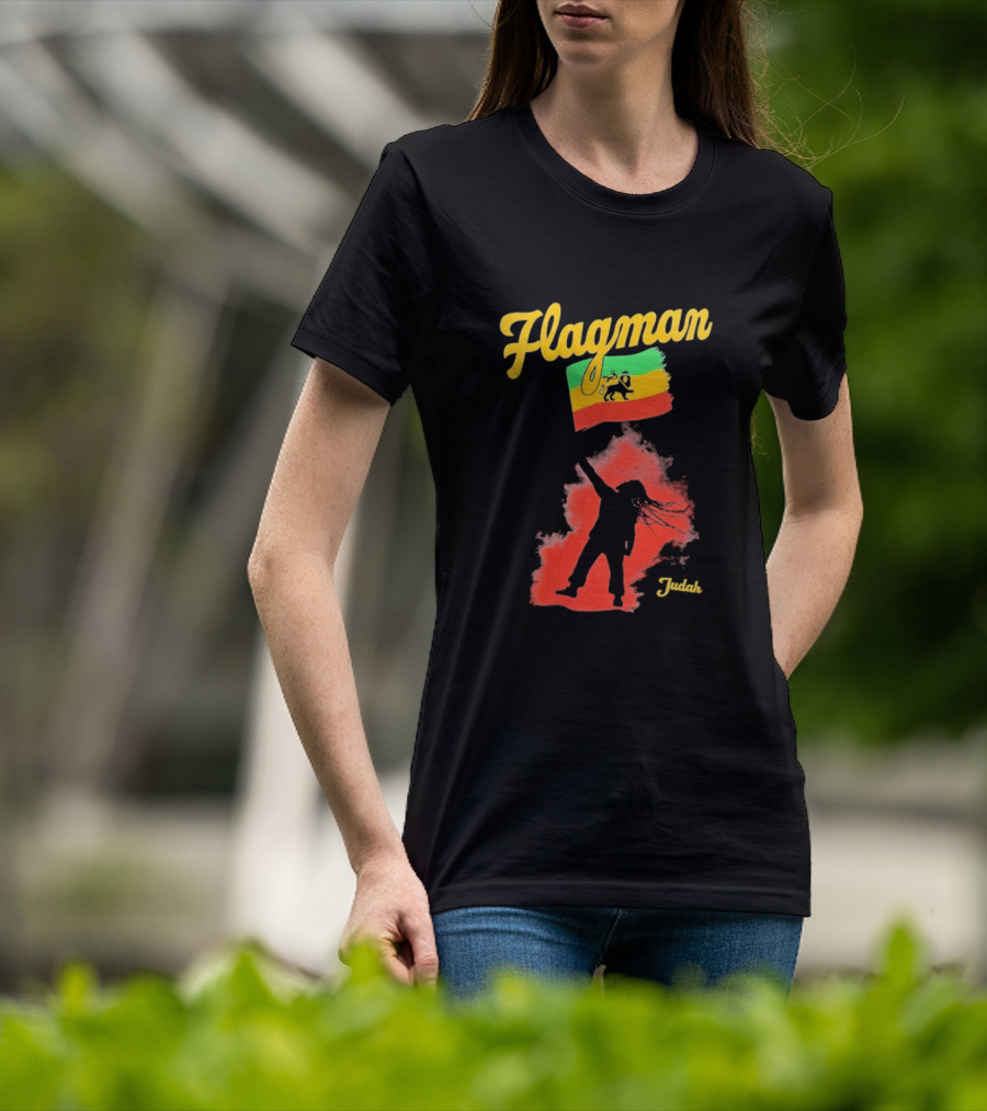 Damian Marley Flagman Judah Reggae Silhouette Red Map Background T-Shirt
