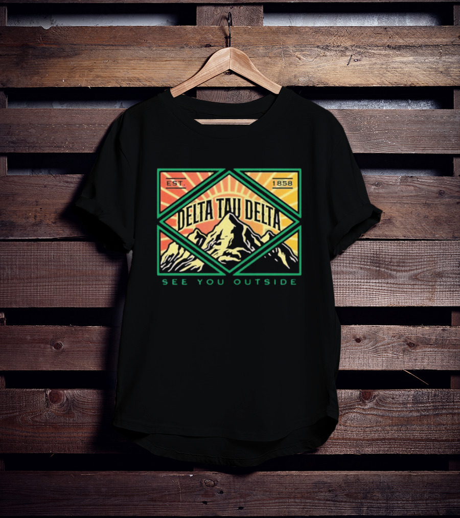 Delta Tau Delta See You Outside 1858 Mountain Sunburst T-Shirt