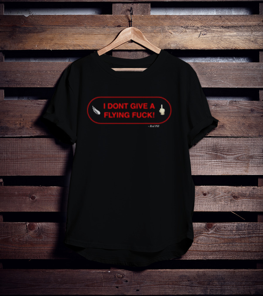 I DON'T GIVE A FLYING FUCK Red Oval With White Feather And Middle Finger T-Shirt