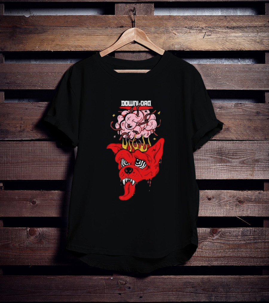 Download Festival Brain Explosion Red Dog Flames Quirky Cartoon Style T-Shirt