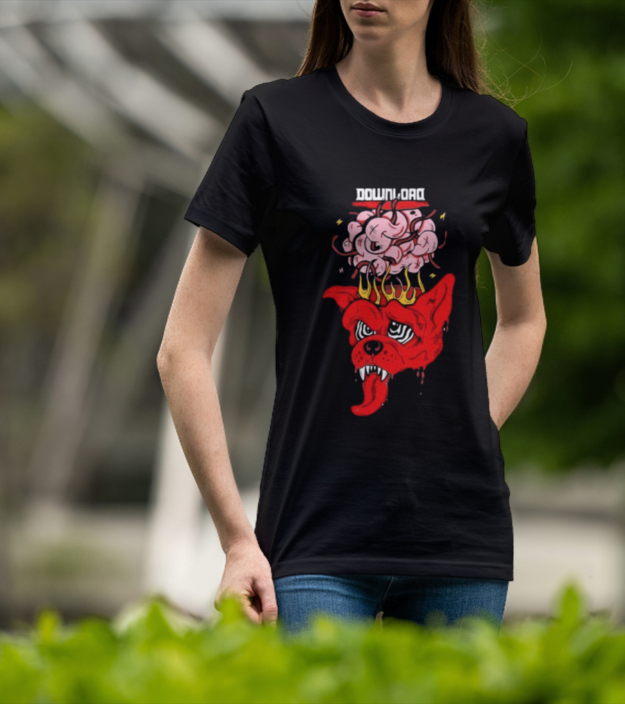 Download Festival Brain Explosion Red Dog Flames Quirky Cartoon Style T-Shirt