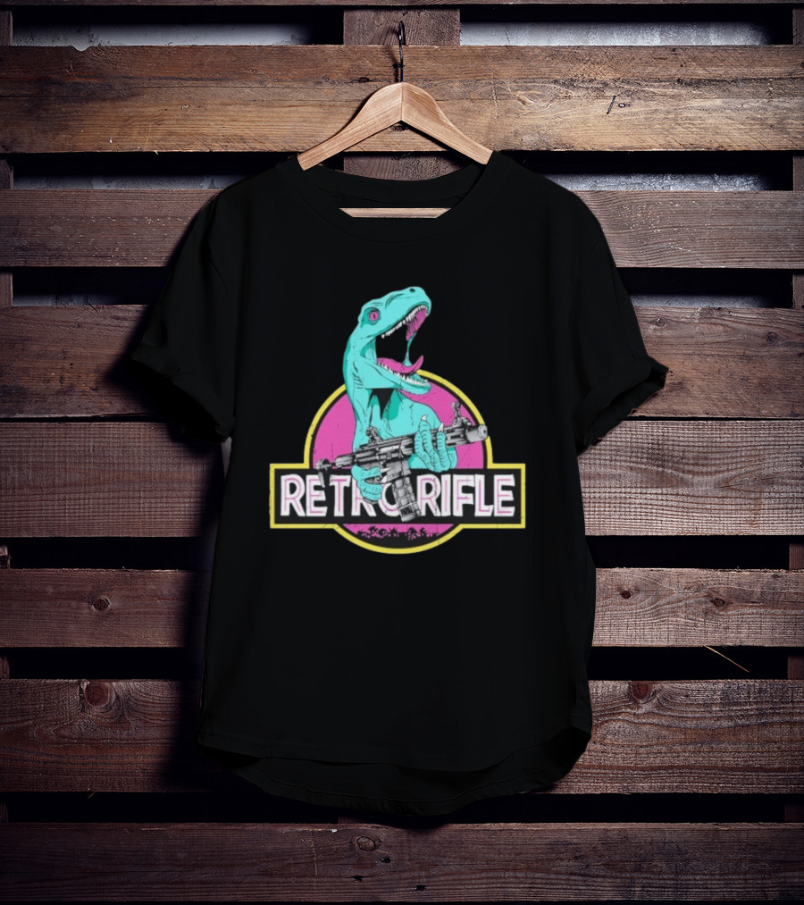 Retro Rifle Dinosaur Holding Gun Vintage Style T-Shirt