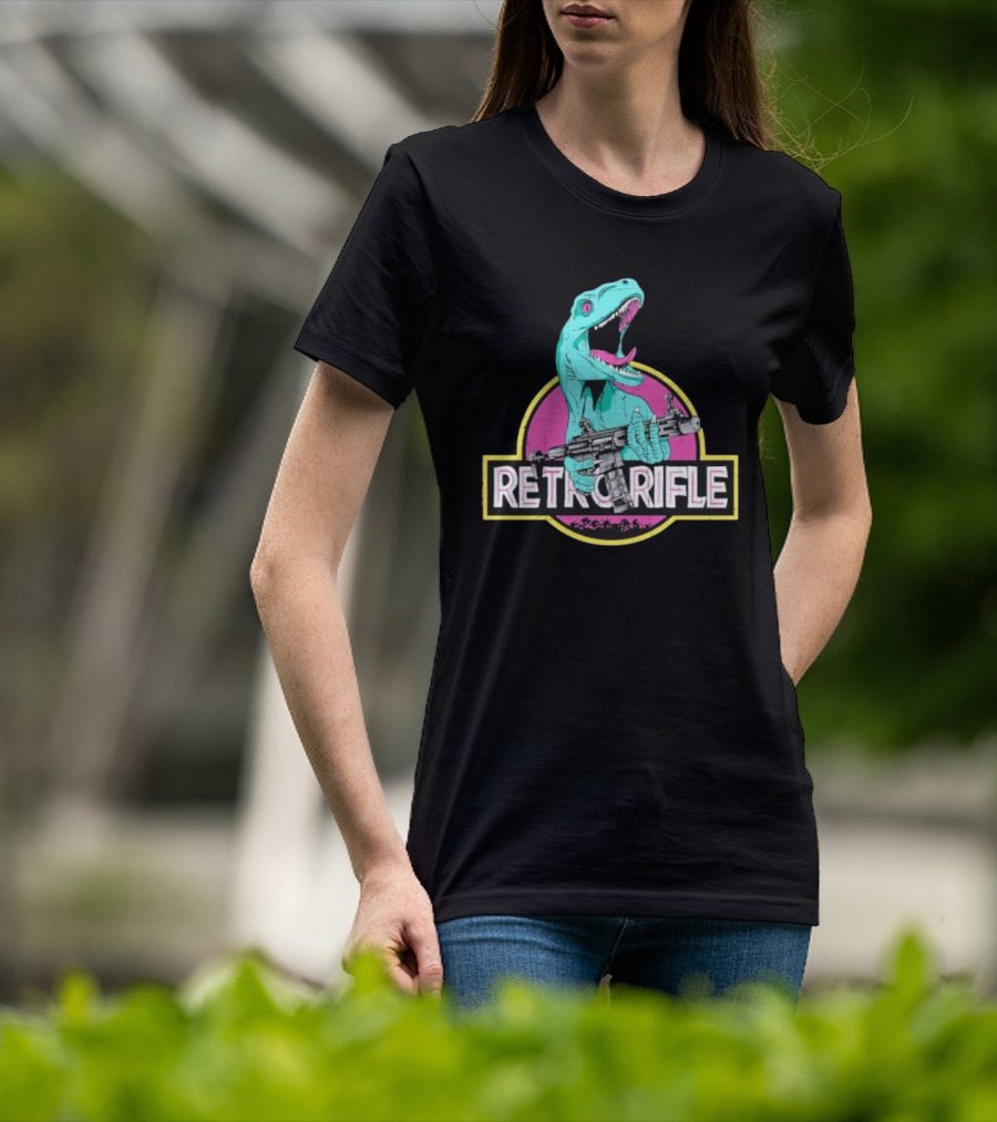 Retro Rifle Dinosaur Holding Gun Vintage Style T-Shirt