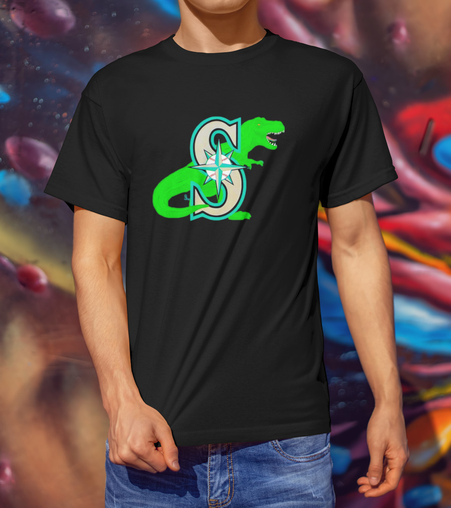 Seattle Mariners Dinosaur Baseball Team Emblem T-Shirt