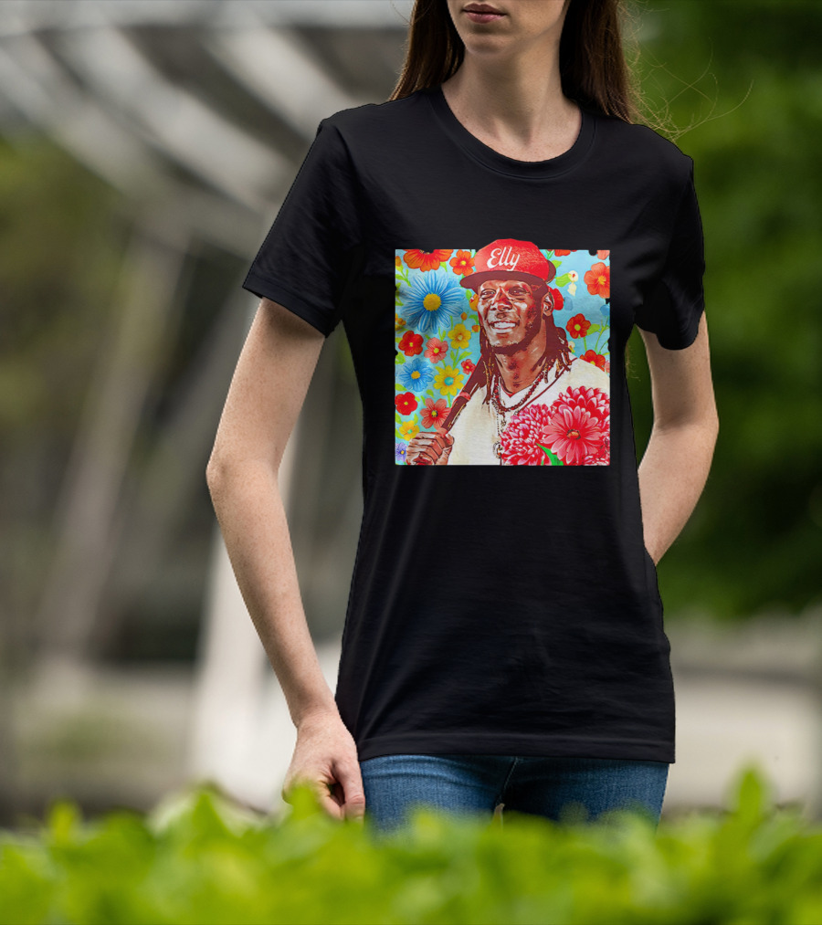Elly De La Cruz Cincinnati Reds Floral Baseball Imagery T-Shirt
