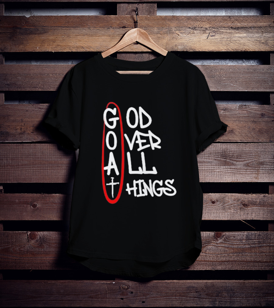 GOAT God Over All Things Sword Cross Graphic Red Oval T-Shirt
