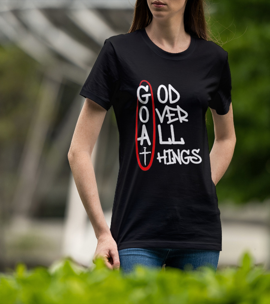 GOAT God Over All Things Sword Cross Graphic Red Oval T-Shirt