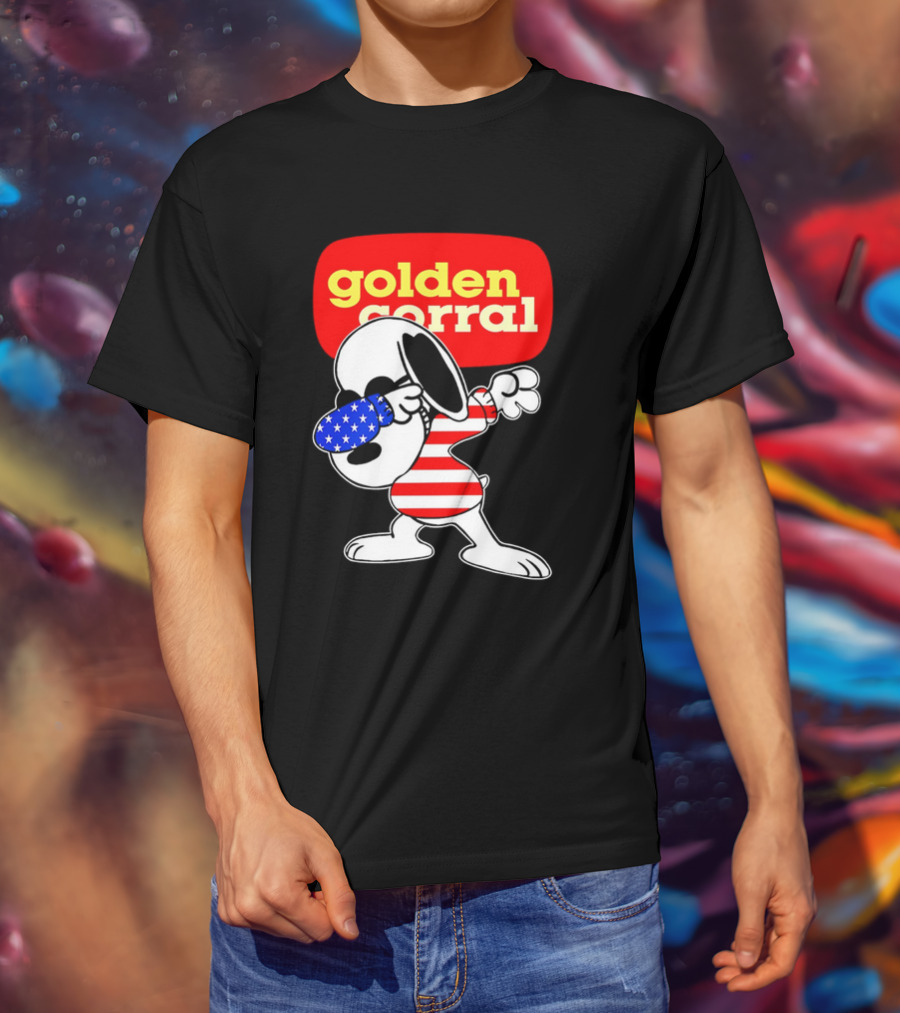 Golden Corral Snoopy Dabbing In American Flag Colors T-Shirt