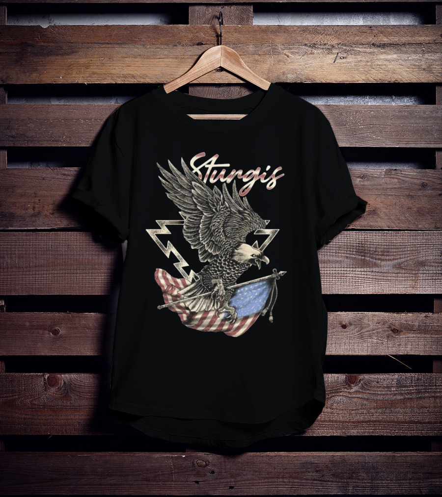 Sturgis 2025 Faded Glory 85th American Eagle Flag Lightning T-Shirt