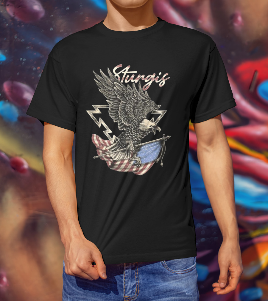 Sturgis 2025 Faded Glory 85th American Eagle Flag Lightning T-Shirt