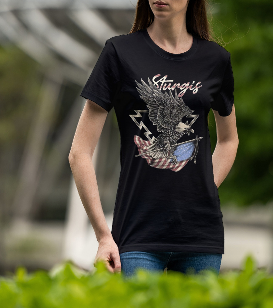 Sturgis 2025 Faded Glory 85th American Eagle Flag Lightning T-Shirt