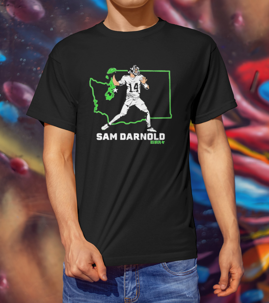 Sam Darnold Number 14 Quarterback Washington State Outline Seattle T-Shirt