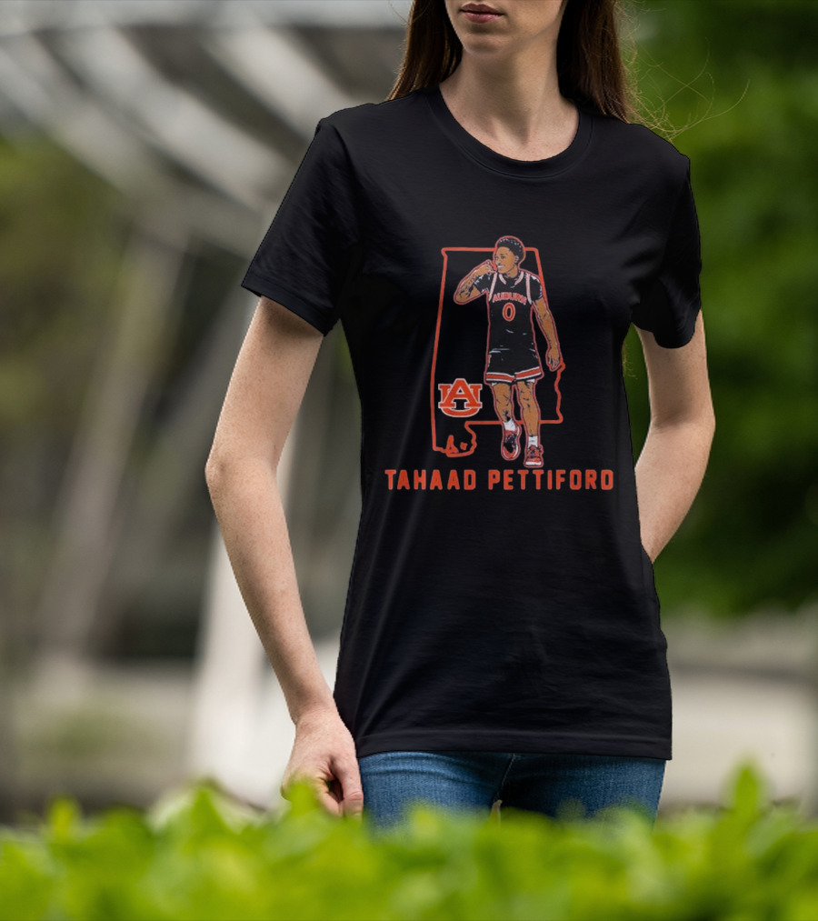 Auburn Basketball Tahaad Pettiford 0 Alabama Map T-Shirt