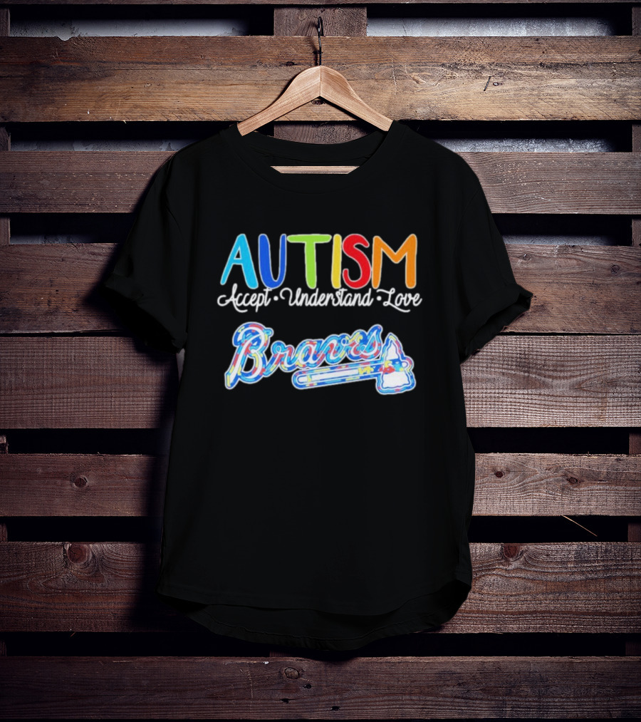 Autism Accept Understand Love Braves Multicolor Text And Baseball Bat Icon T-Shirt