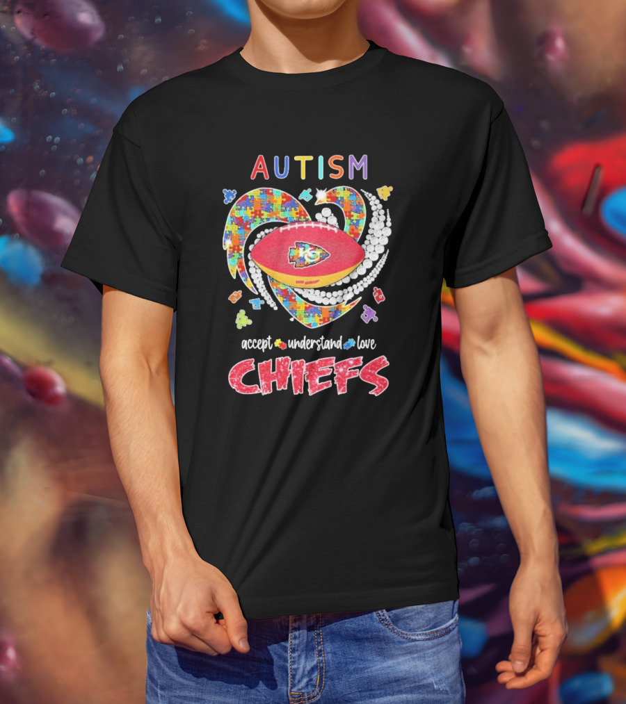 Autism Accept Understand Love Kansas City Chiefs Puzzle Heart T-Shirt