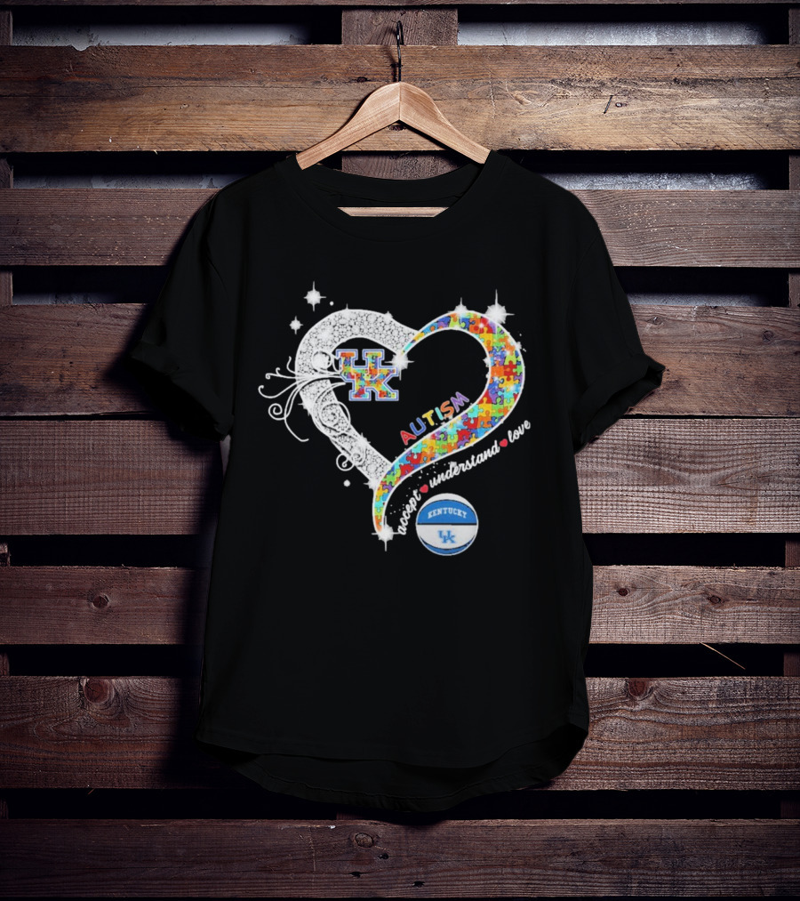 Autism Accept Understand Love Puzzle Heart Kentucky Wildcats UK Basketball T-Shirt