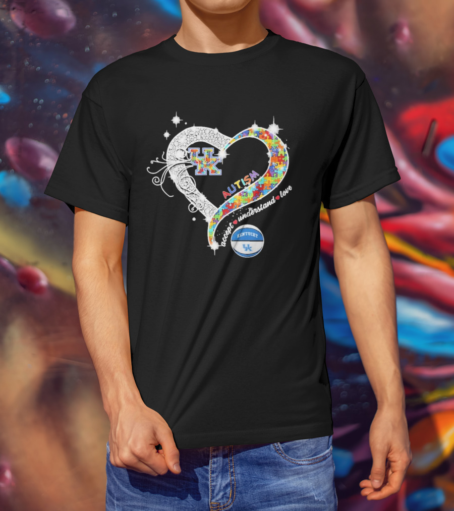 Autism Accept Understand Love Puzzle Heart Kentucky Wildcats UK Basketball T-Shirt