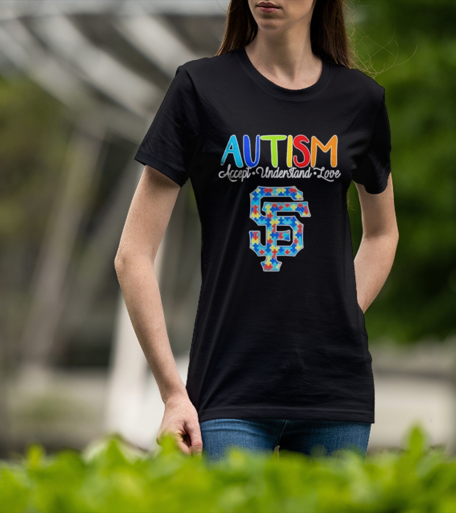 AUTISM Accept Understand Love San Francisco Giants Puzzle Pattern T-Shirt