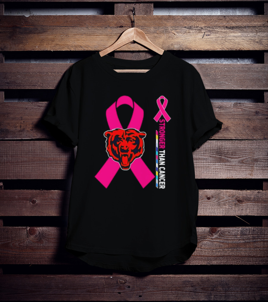 Chicago Bears Pink Ribbon Stronger Than Cancer Awareness T-Shirt