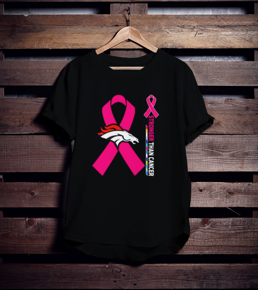Denver Broncos Pink Ribbon Stronger Than Cancer Awareness T-Shirt