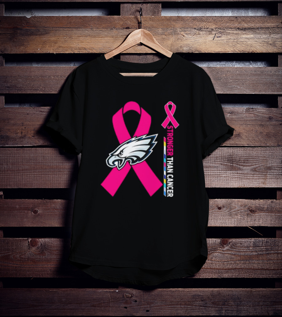 Philadelphia Eagles Breast Cancer Awareness Stronger Than Cancer Ribbon T-Shirt